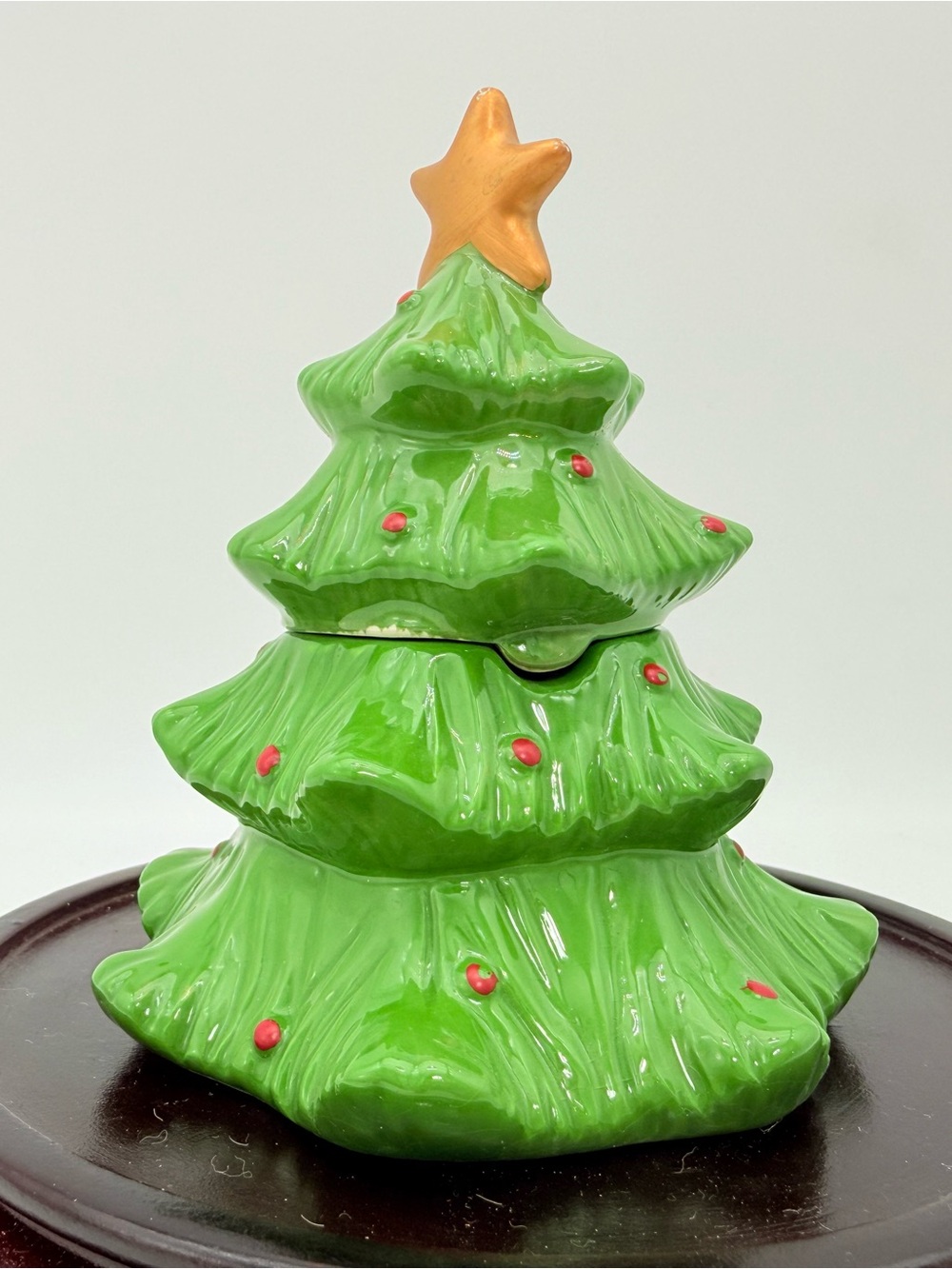Russ Green Ceramic Christmas with inside candle with Gold Star and Red Accents